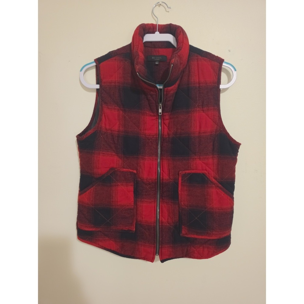 Womens Size L Be Cool Los Angeles Black/Red Plaid Puffy Vest